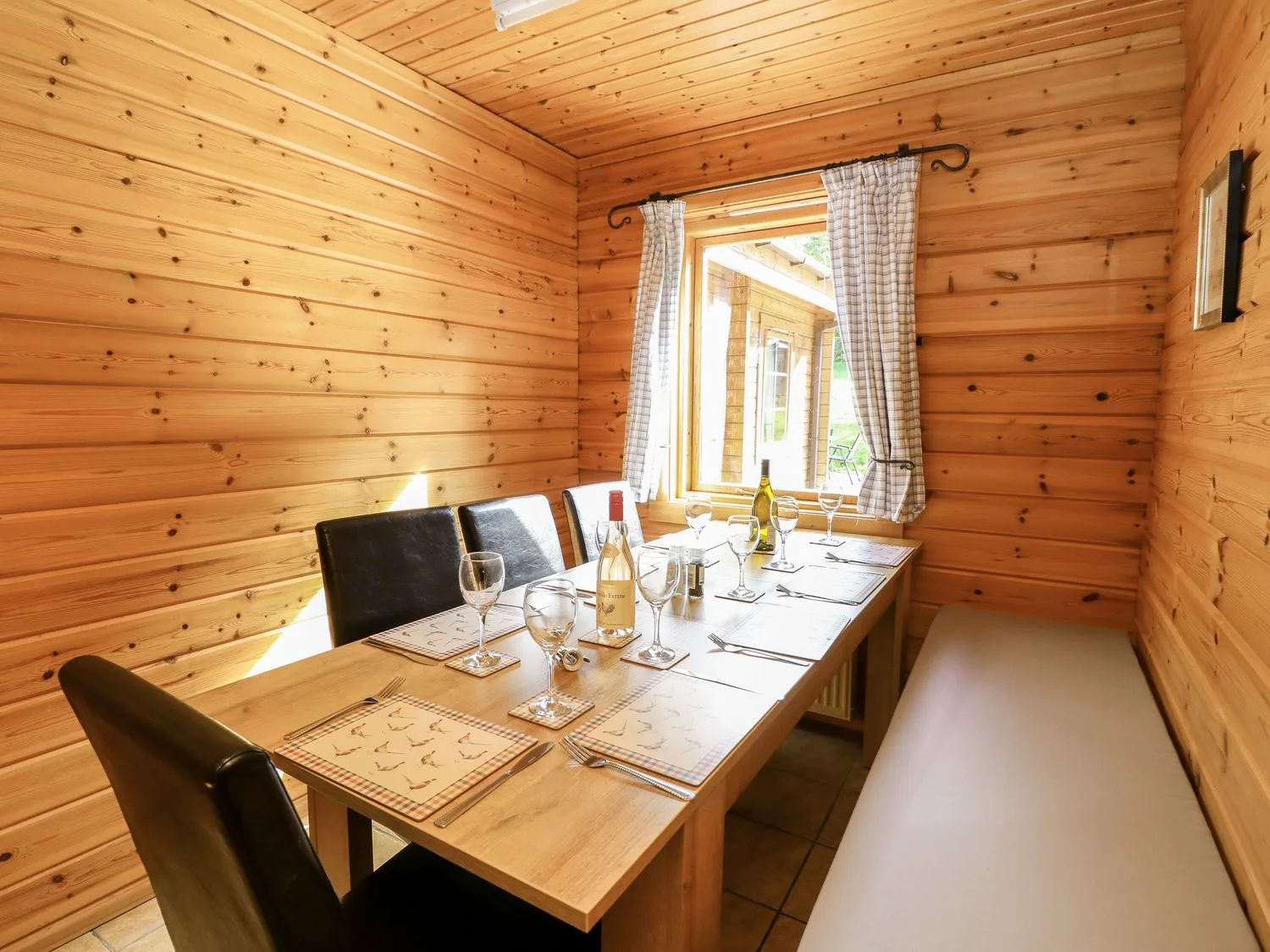 Dining area set for dinner